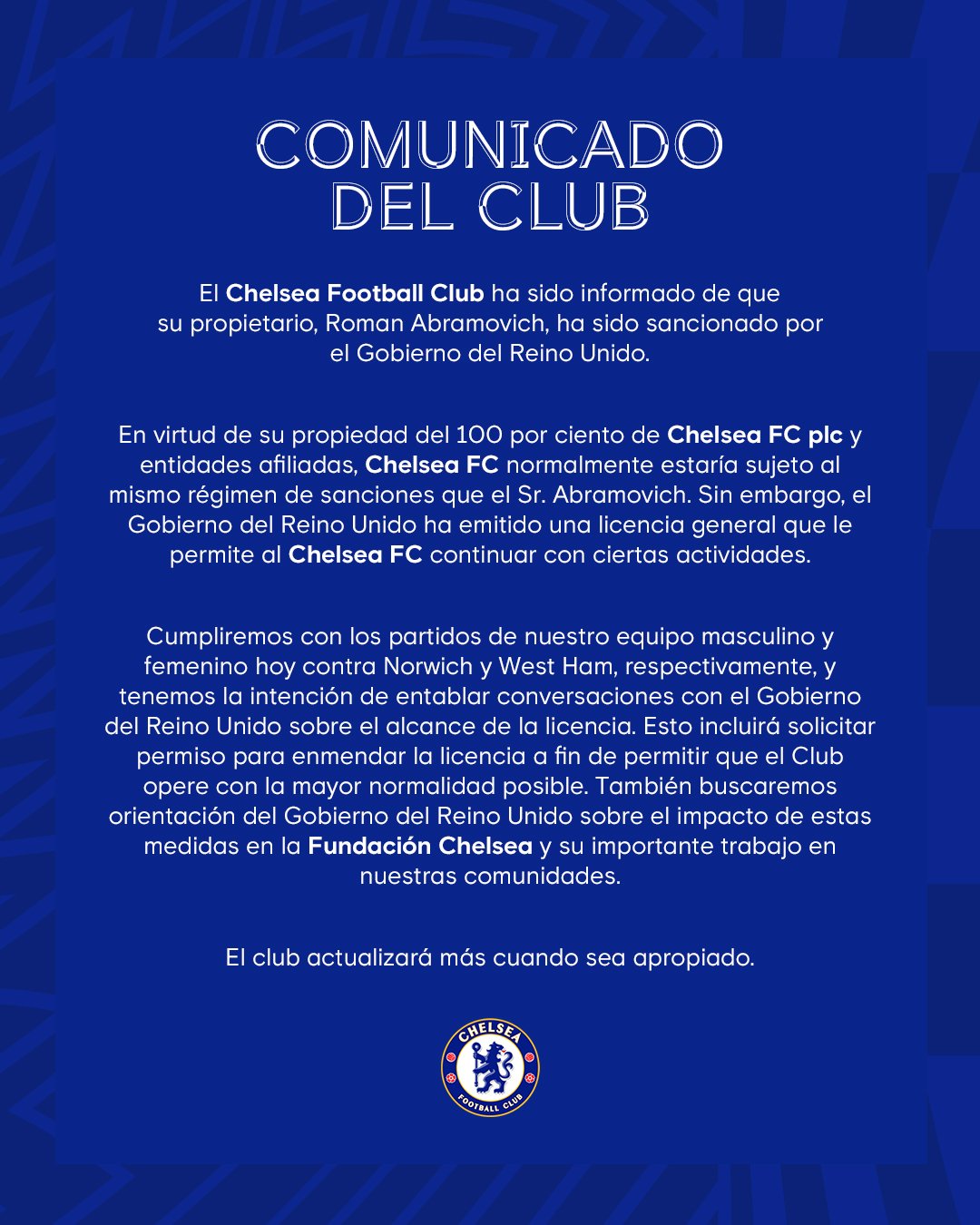 Chelsea Comunicado 