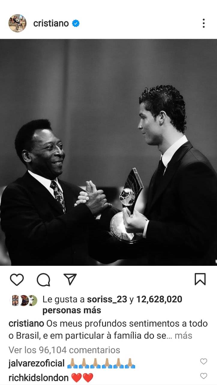 Cristiano Ronaldo le dedicó emotivas palabras a Pelé.