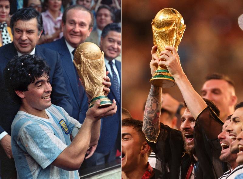 Diego y Messi levantan la Copa.