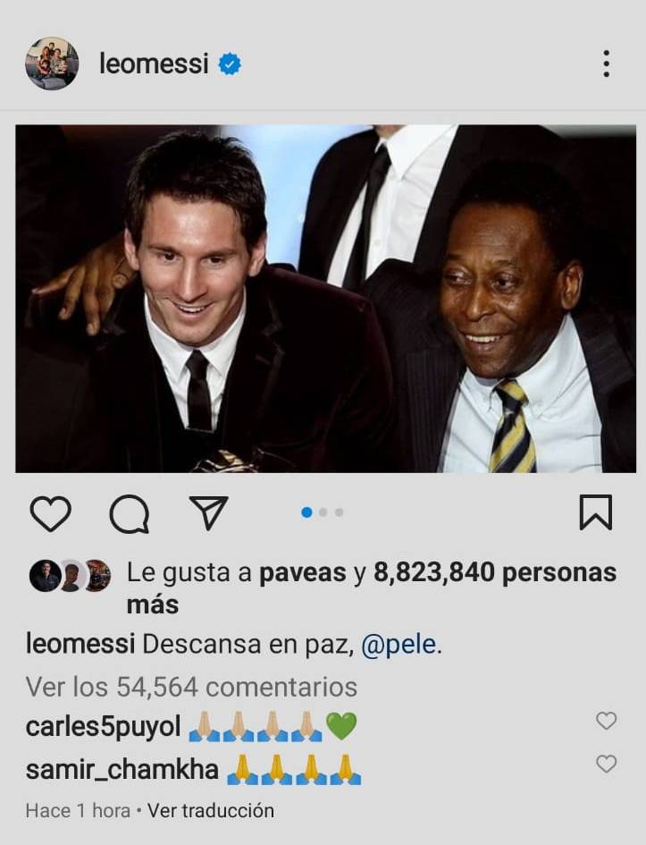 Messi escribió que descanse en paz Pelé.