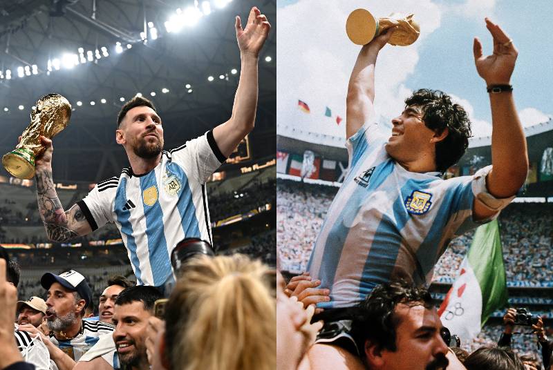 Una foto icónica Diego Maradona y Lionel Messi.