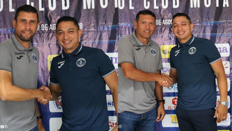El director deportivo del Motagua, Emilio Izaguirre, presenta Junior Izaguirre y a Milton 