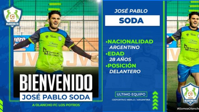 El equipo Potros de Olancho FC anunció la contratación del delantero argentino José Pablo Soda.