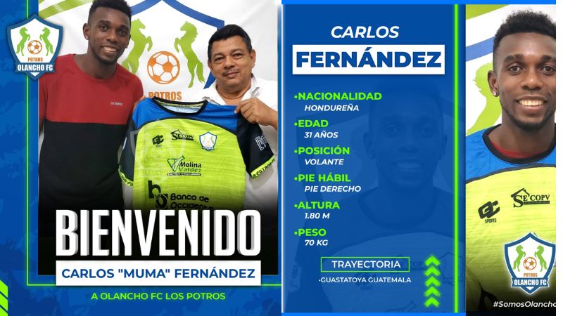 Carlos "Muma" Fernández es la segunda alta presentada por la directiva de Potros de Olancho FC para el torneo de Apertura 2023.