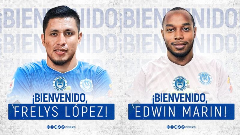 Frelys López y Edwin Marín son presentados por el Victoria para el torneo de Apertura 2023.