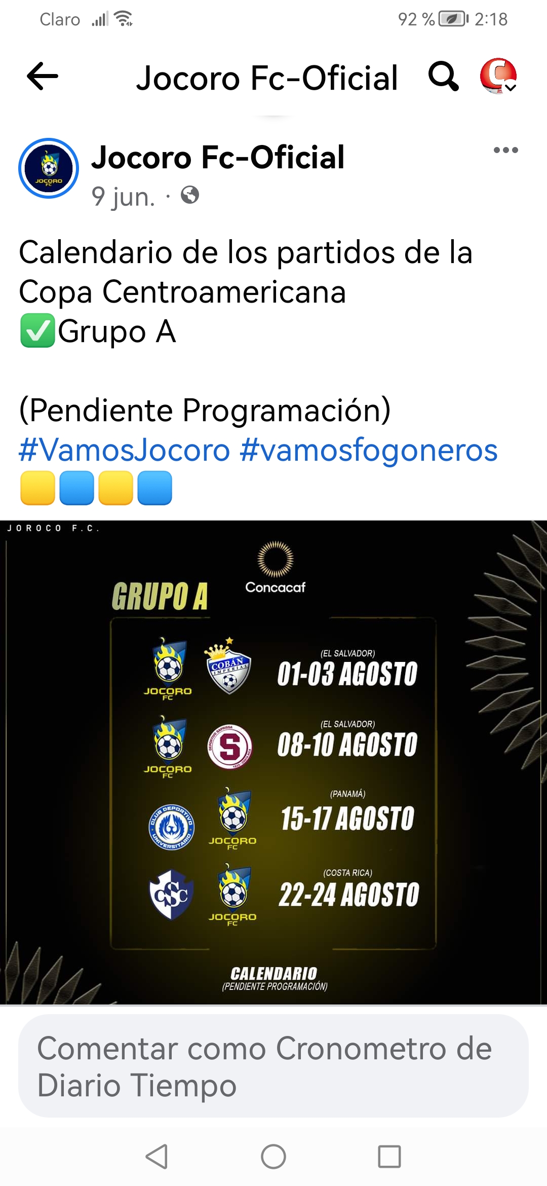 El Jocoro FC enfrentará como local al Cobán Imperial de Guatemala y al Saprissa de Costa Rica.