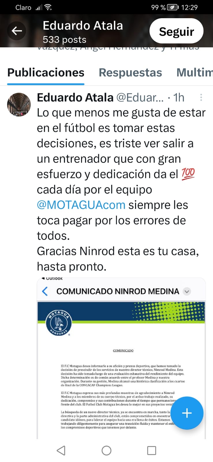 Así se pronunció el presidente de Motagua, Eduardo Atala, a través de sus redes sociales.