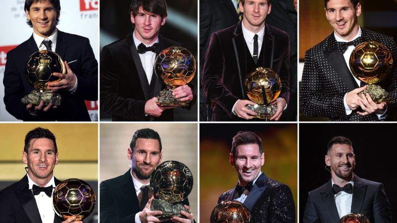 Los ocho balones de Oro logrados por Lionel Messi durante su carrera futbolística.