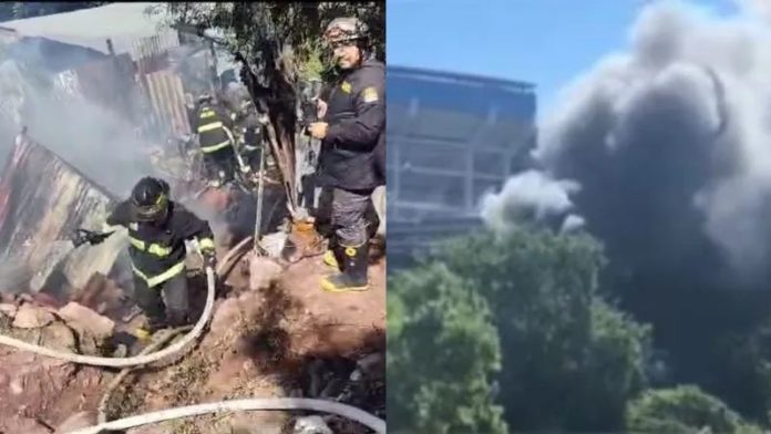 Incendio en las cercanías del estadio Nacional previo al partido de la gran final entre Olimpia y Motagua.