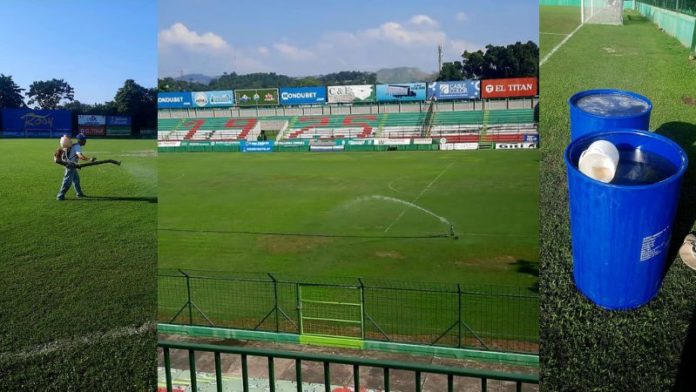 El estadio Yankel Rosenthal recibe los últimos detalles previo al partido del sábado entre Marathón y Lobos UPNFM.