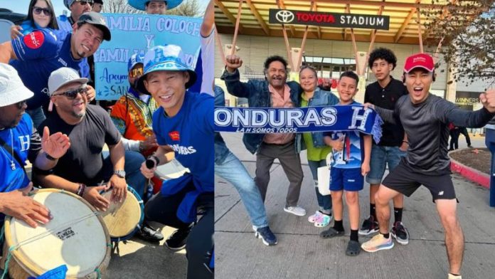 El influencer japonés, Shin Fujiyama, pone el ambiente en las afueras del Toyota Stadium.