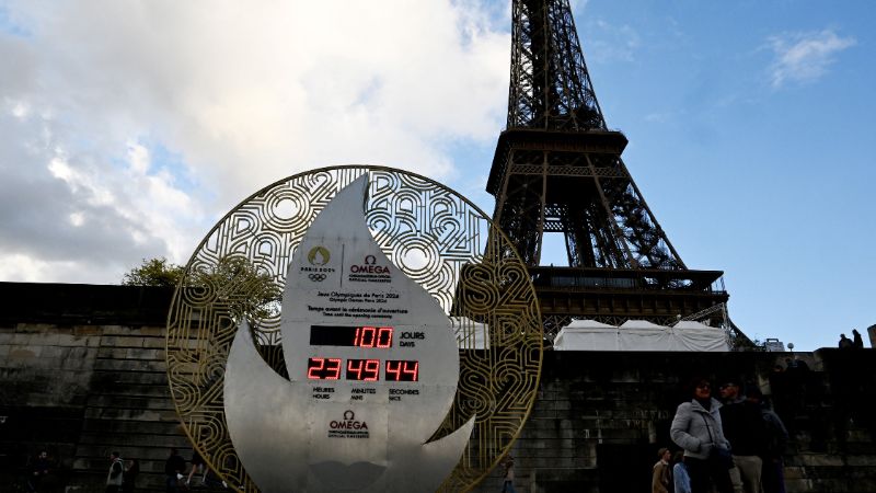 Un reloj de cuenta atrás para los Juegos Olímpicos de París 2024.