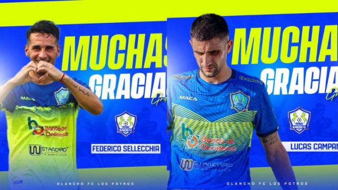 La directiva de Potros de Olancho FC, oficializó las bajas de los argentinos, Federico Sellecchia y Lucas Campana.