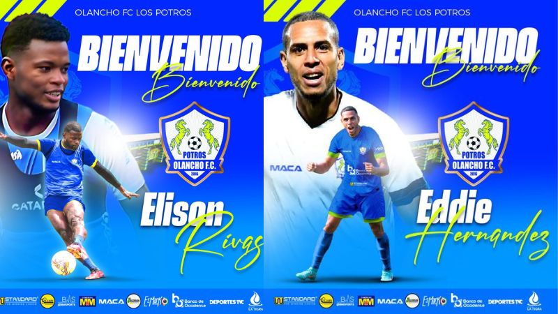 Elison Rivas y Eddie Hernández son las primeras altas de Potros de Olancho FC para la temporada 2024-2025.