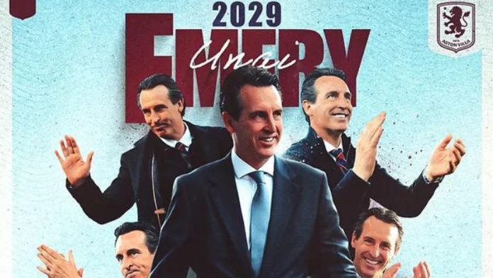 La imagen con la que el Aston Villa ha anunciado la renovación de Emery.