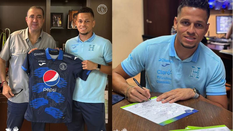 Marcelo Santos renovó contrato ante la presencia del presidente de Motagua, Pedro Atala.