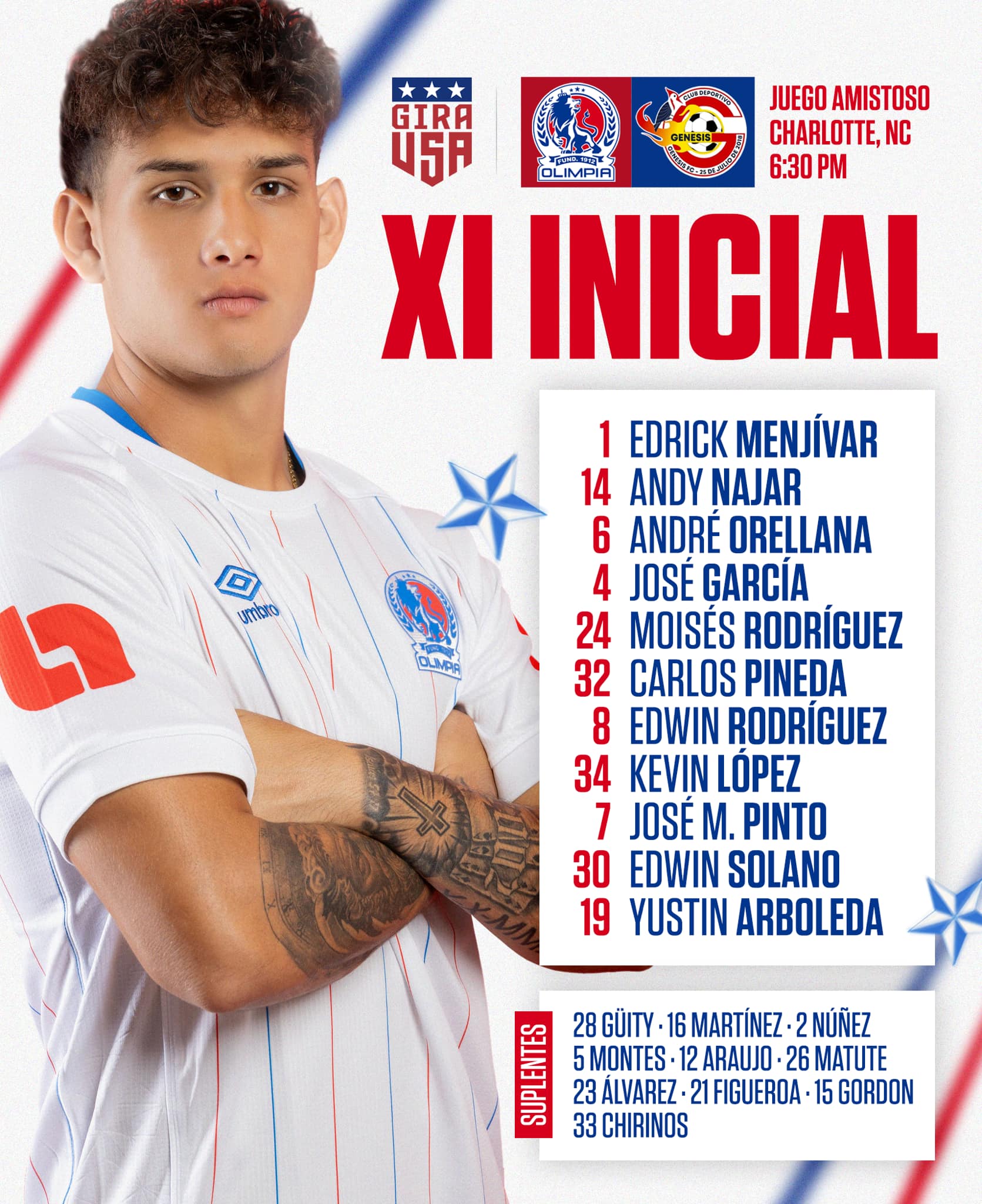 En la gira que realizó Olimpia en los Estados Unidos, el uniforme con el número 6 que en su momento portó Brayan Beckeles, lo utilizó André Orellana.