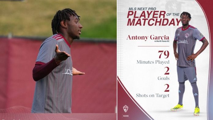 El delantero hondureño, Atony García, anotó su segundo doblete con el Colorado Rapids II.