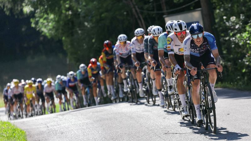 El pelotón de ciclistas pedalea durante la 18ª etapa de la 111ª edición del Tour de Francia.