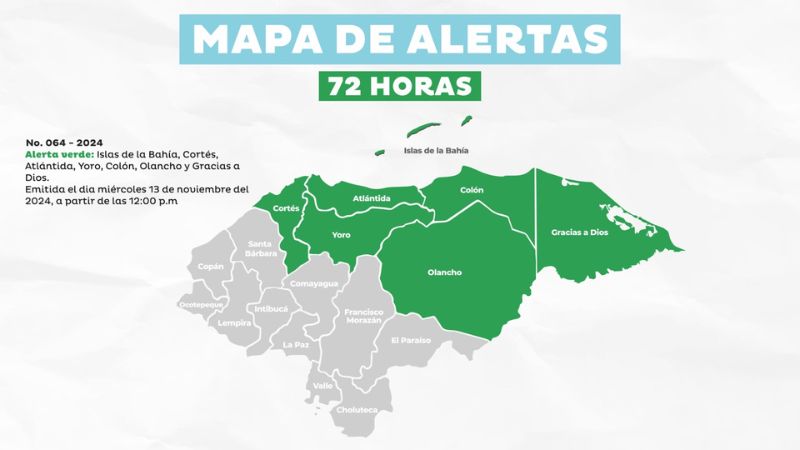 Alerta verde en siete departamentos del país por el paso de una onda tropical.