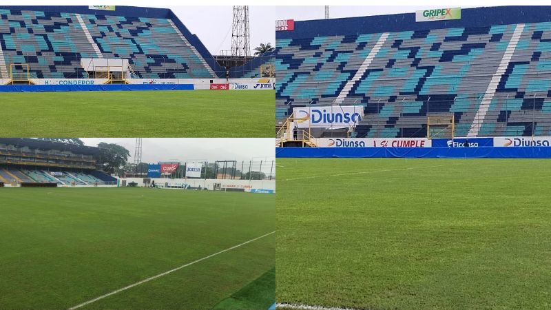 Nítida luce la grama del estadio Francisco Morazán de San Pedro Sula para el duelo entre Honduras y México.