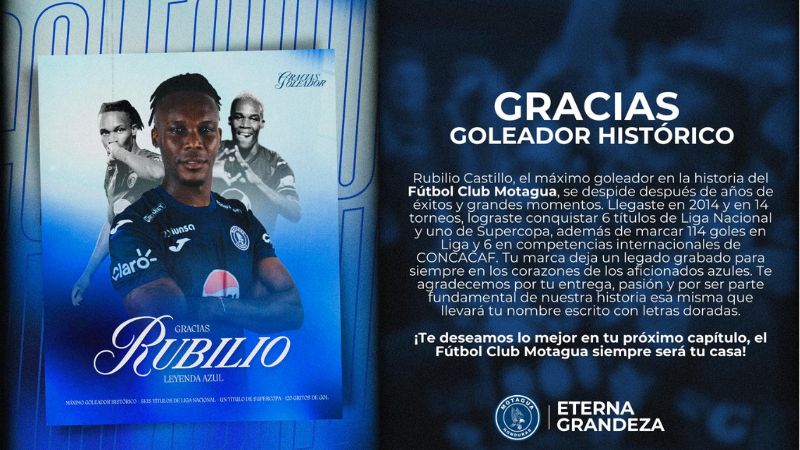 Así despidió Motagua a Rubilio Castillo.