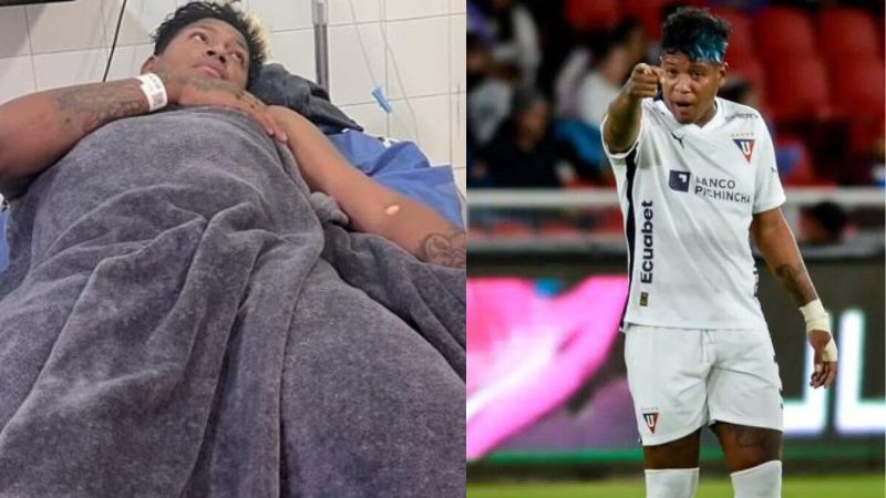 El defensa de Liga de Quito, Richard Mina, se recupera en un hospital tras resultar herido en Ecuador.