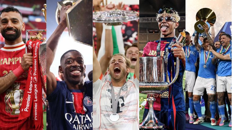 Los equipos que se coronaron campeones de las cinco grandes ligas en esta temporada 2024/25.
