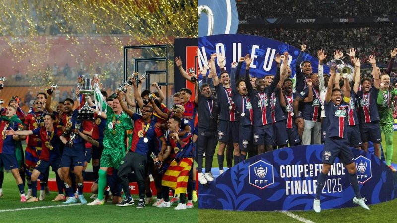 De los cinco campeones, solamente PSG y Barcelona lograron levantar el doblete de liga y copa.