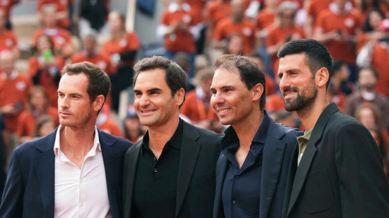Tres leyendas del tenis mundial: Andy Murray, Roger Federer, Rafael Nadal y Novak Djokovic.