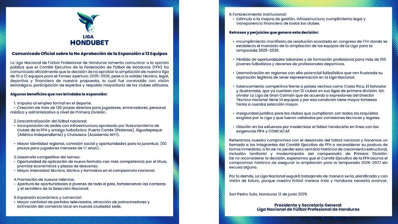 Este es el comunicado emitido por la Liga Nacional sobre el torneo de Apertura 2025-2026.