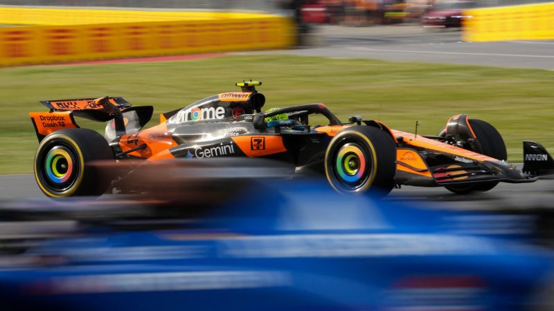 El piloto británico de McLaren, Lando Norris, compite durante la segunda sesión de entrenamientos libres del Gran Premio de Canadá.