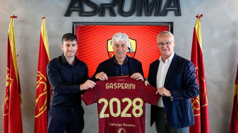 La Roma presenta a Gasperini como nuevo técnico tras la salida de Claudio Ranieri.