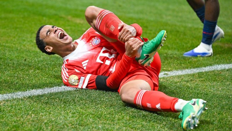 El centrocampista ofensivo del Bayern Múnich, Jamal Musiala, sufre una fractura del peroné izquierdo.