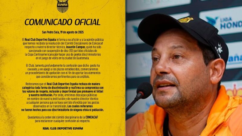 El Real España emitió un comunicado en apoyo a su entrenador, Jeaustin Campos.